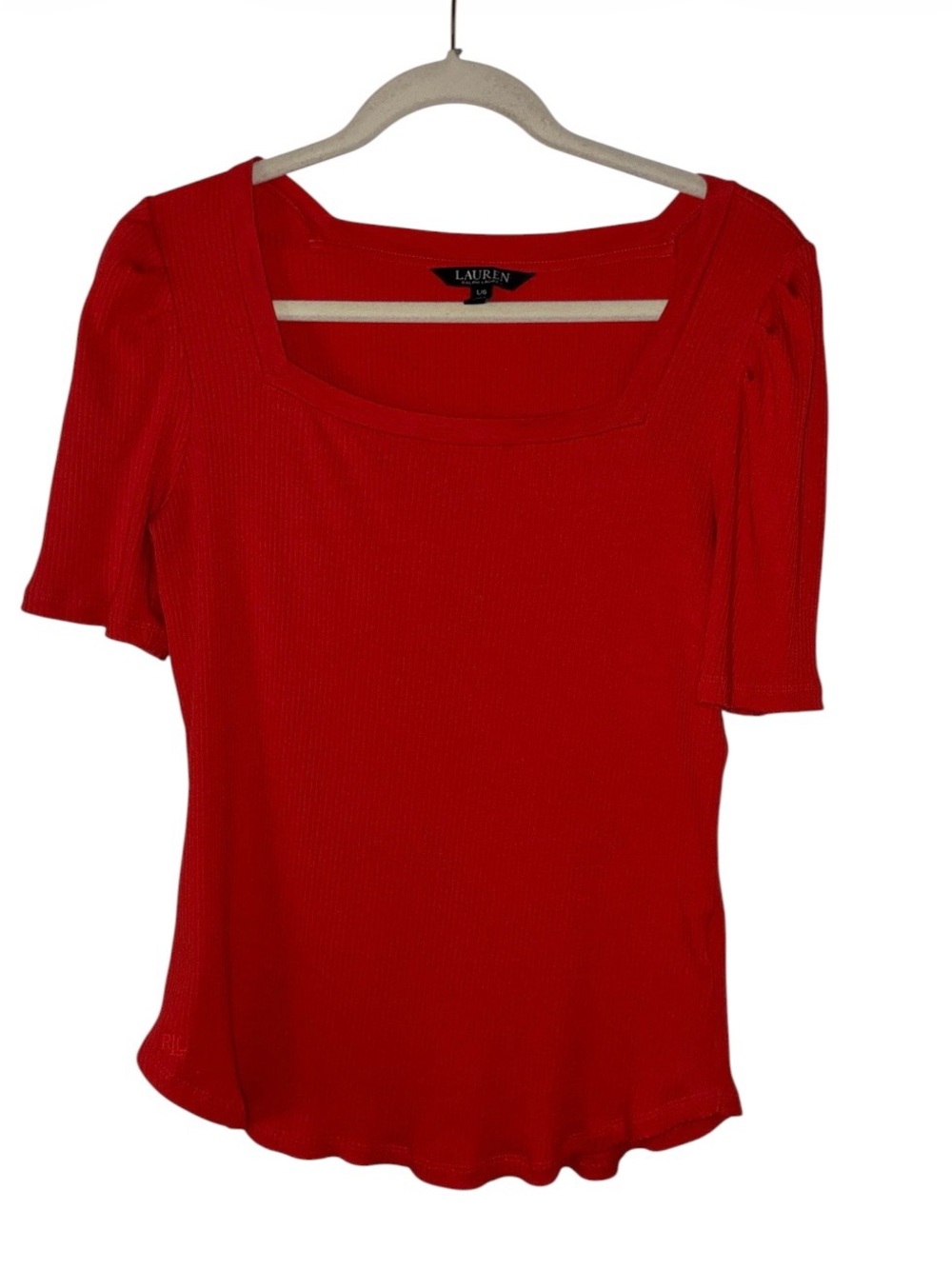 Lauren Ralph‎ Lauren Red Square-Neck Knit Top Sz L